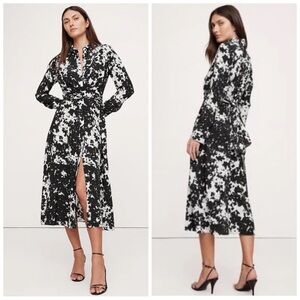 BANANA REPUBLIC Women’s Size XS Floral Black Matte Silk Twist-Front Shirt Dress